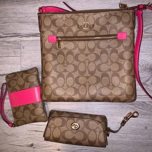 EUC COACH COLLECTION Logo Crossbody, Sunglasses Case, Wristlet coin zip around.